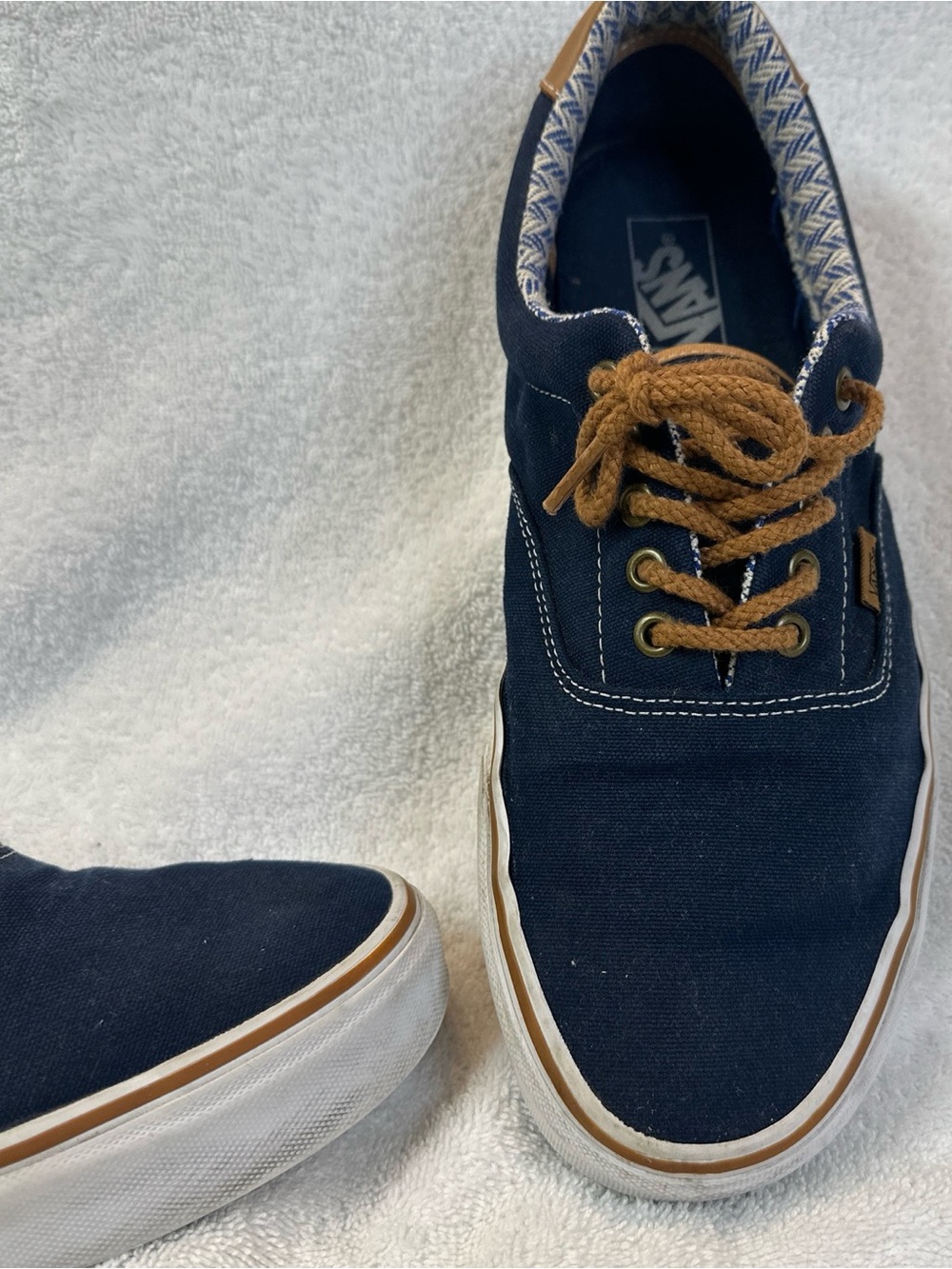 Vans Men’s Blue Canvas Low-Top Sneakers with Tan Laces